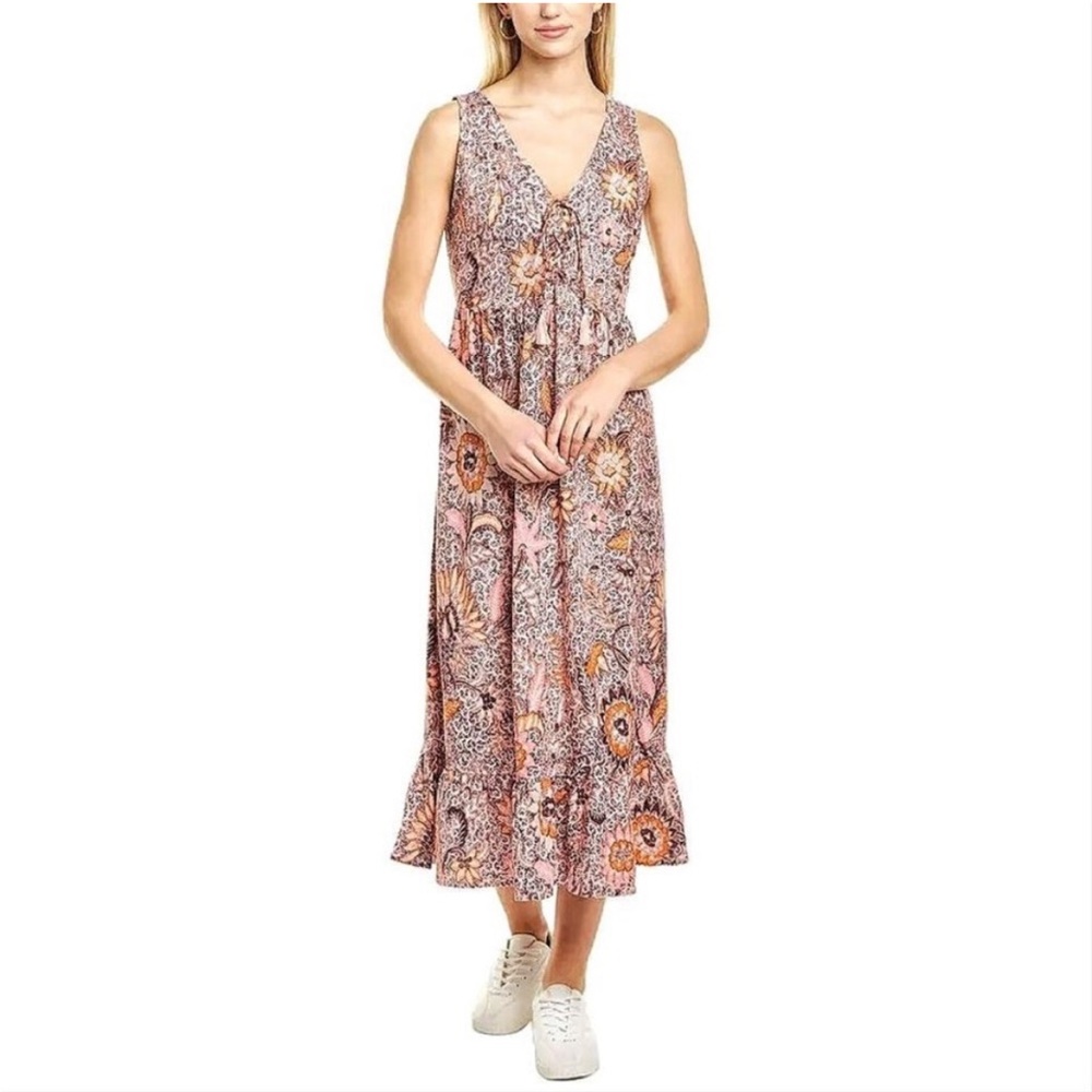 Madewell Lace-Up Ruffle-Hem Midi Dress in Bali Blooms Size 2